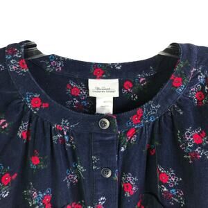 The Vermont Country Store Navy Blue Corduroy Midi Dress Womens 3X Floral Tiered